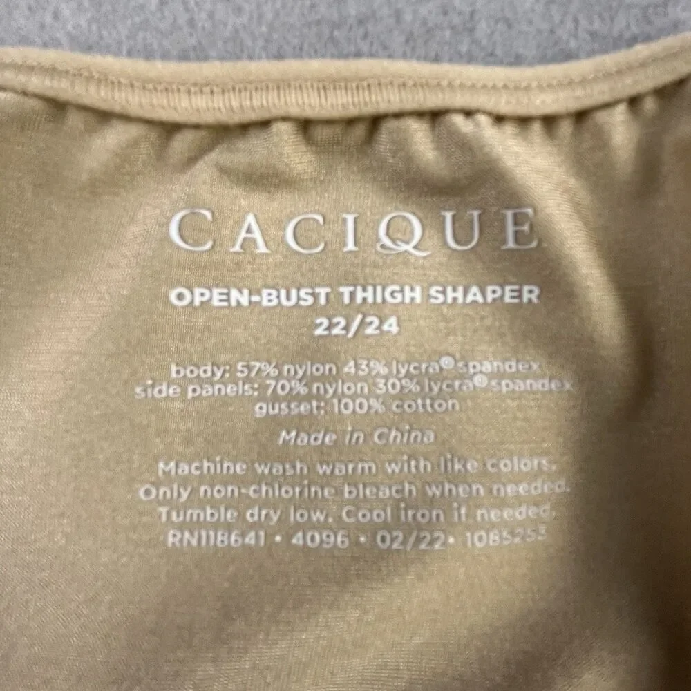 Shape By Cacique Open Bust Thigh Shaper Body Suit Size 22/24 Beige Tan Stretch